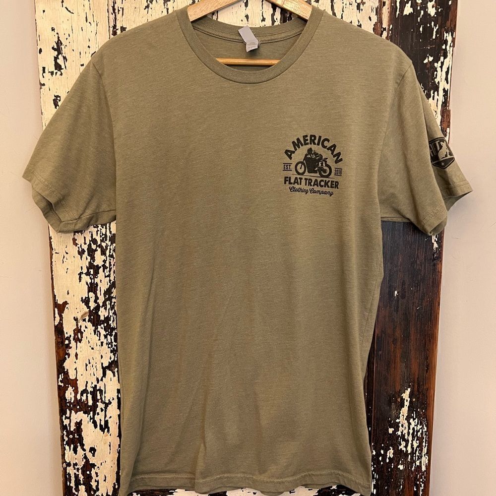 Men’s American Flat Tracker Clothing Co Motorcycle T-shirt. Size L.